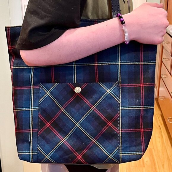 Talbots tote bag, in a tartan plaid patten with leather trim - Picture 1 of 16